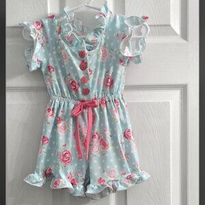 Marie Nicole 3XS(6-12 months) Sweet Mint Rose Garden Ruffle Romper
